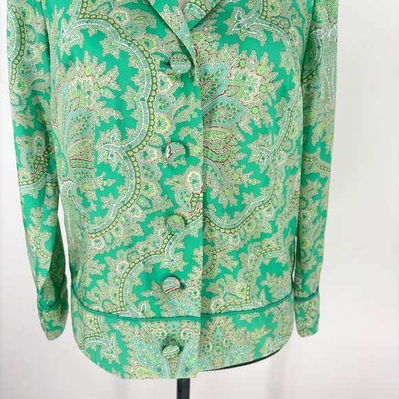 J. Crew Collection Green Paisley Print Button Down Long Sleeve Top XXS‎ - Picture 4 of 11